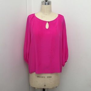 Anthropologie Fuschia Pink 100% Silk Pintuck Blouse sz 6